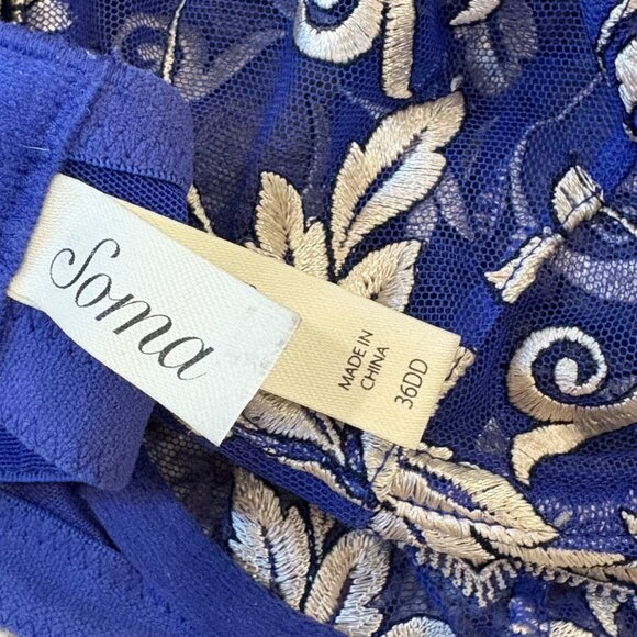 Soma Embroidered Lace Bra 36D Womens Underwire Supportive Navy & Gold - Picture 4 of 5